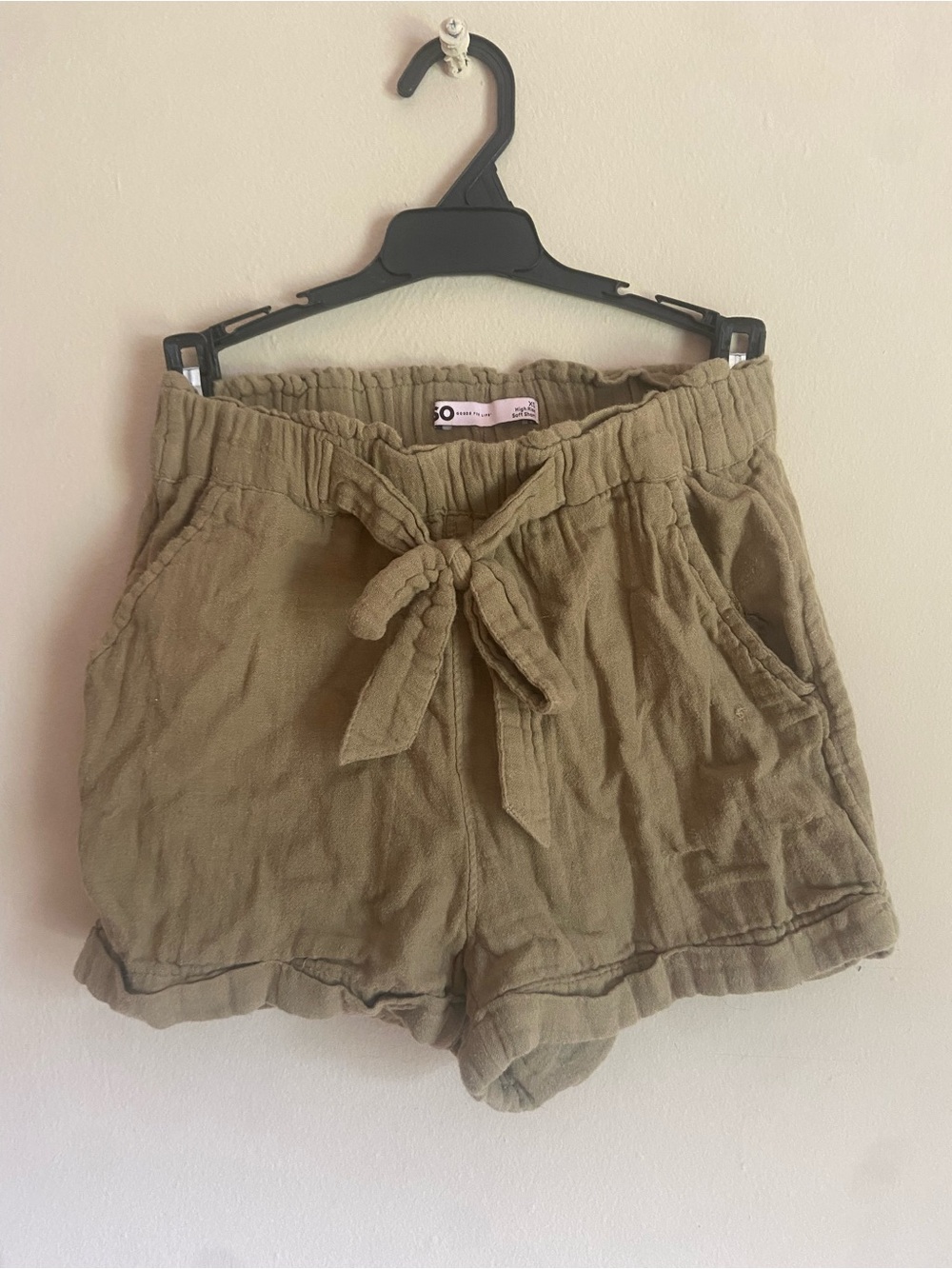 SO Boho Coastal Cowgirl Granola Khaki Tie-Front High-Waist Casual Shorts